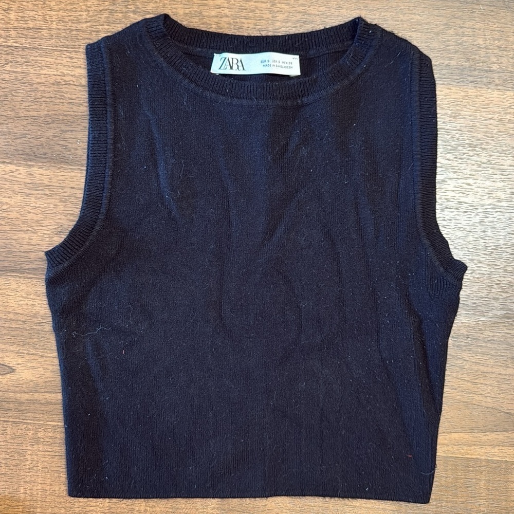 Zara Black Fitted Sleeveless Crop Tank Top - Picture 11 of 12